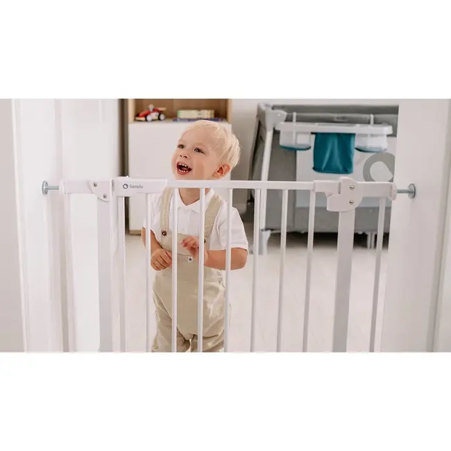 Lionelo - Poarta de siguranta prin presiune Truus Slim, 105 cm, Conform cu standardul europeane de securitate EN1930, Gri/Natur BYNLO-TRUUS_SLIM_WHITE_NATURAL