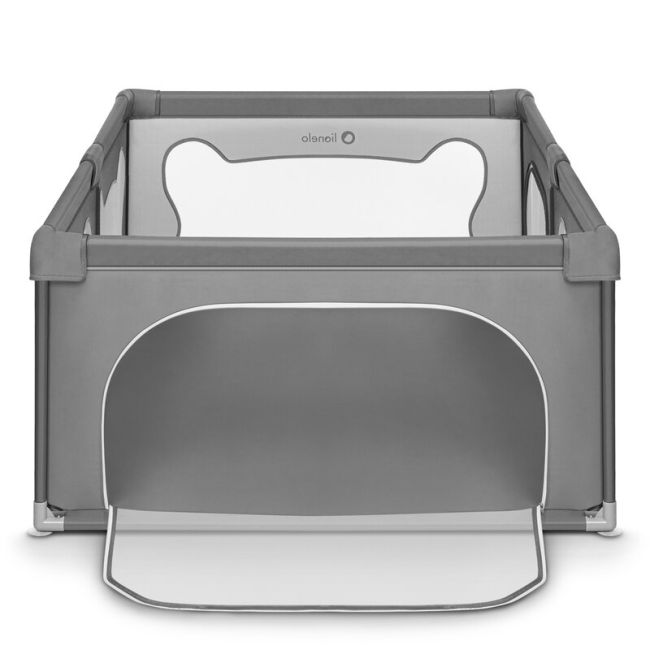 Lionelo - Tarc de joaca Willow, Pliere compacta, Include sacosa depozitare, Din plasa, Cu doua intrari laterale, Cu fermoar, Cu ventuze, Gri BYNLO-WILLOW_GREY_CONCRETE