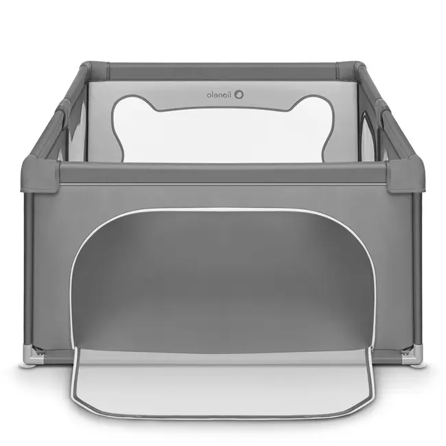 Lionelo - Tarc de joaca Willow, Pliere compacta, Include sacosa depozitare, Din plasa, Cu doua intrari laterale, Cu fermoar, Cu ventuze, Gri BYNLO-WILLOW_GREY_CONCRETE