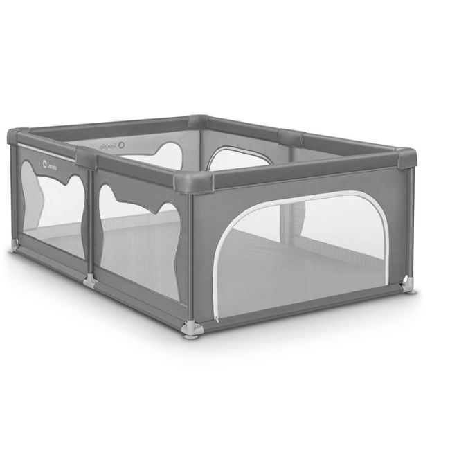 Lionelo - Tarc de joaca Willow, Pliere compacta, Include sacosa depozitare, Din plasa, Cu doua intrari laterale, Cu fermoar, Cu ventuze, Gri BYNLO-WILLOW_GREY_CONCRETE