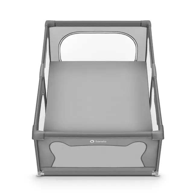 Lionelo - Tarc de joaca Willow, Pliere compacta, Include sacosa depozitare, Din plasa, Cu doua intrari laterale, Cu fermoar, Cu ventuze, Gri BYNLO-WILLOW_GREY_CONCRETE