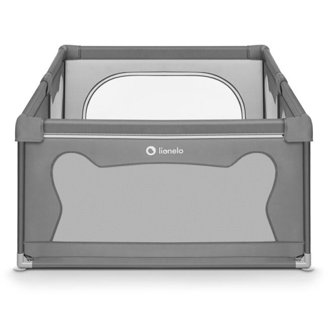Lionelo - Tarc de joaca Willow, Pliere compacta, Include sacosa depozitare, Din plasa, Cu doua intrari laterale, Cu fermoar, Cu ventuze, Gri BYNLO-WILLOW_GREY_CONCRETE