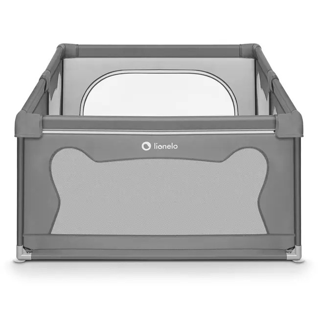 Lionelo - Tarc de joaca Willow, Pliere compacta, Include sacosa depozitare, Din plasa, Cu doua intrari laterale, Cu fermoar, Cu ventuze, Gri BYNLO-WILLOW_GREY_CONCRETE