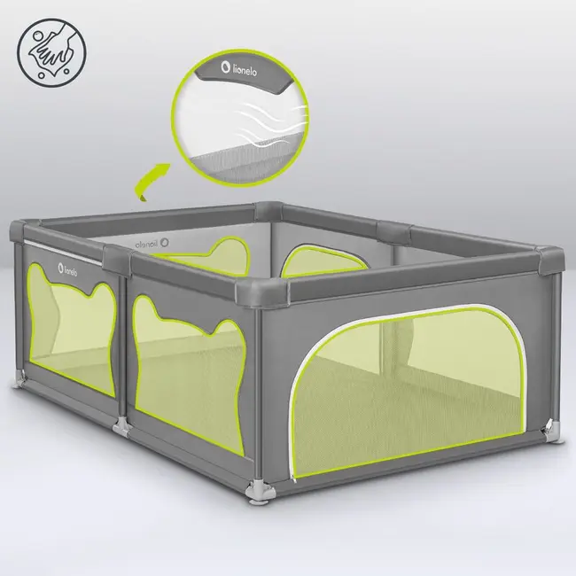 Lionelo - Tarc de joaca Willow, Pliere compacta, Include sacosa depozitare, Din plasa, Cu doua intrari laterale, Cu fermoar, Cu ventuze, Gri BYNLO-WILLOW_GREY_CONCRETE