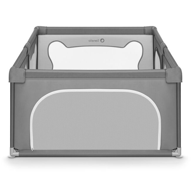 Lionelo - Tarc de joaca Willow, Pliere compacta, Include sacosa depozitare, Din plasa, Cu doua intrari laterale, Cu fermoar, Cu ventuze, Gri BYNLO-WILLOW_GREY_CONCRETE