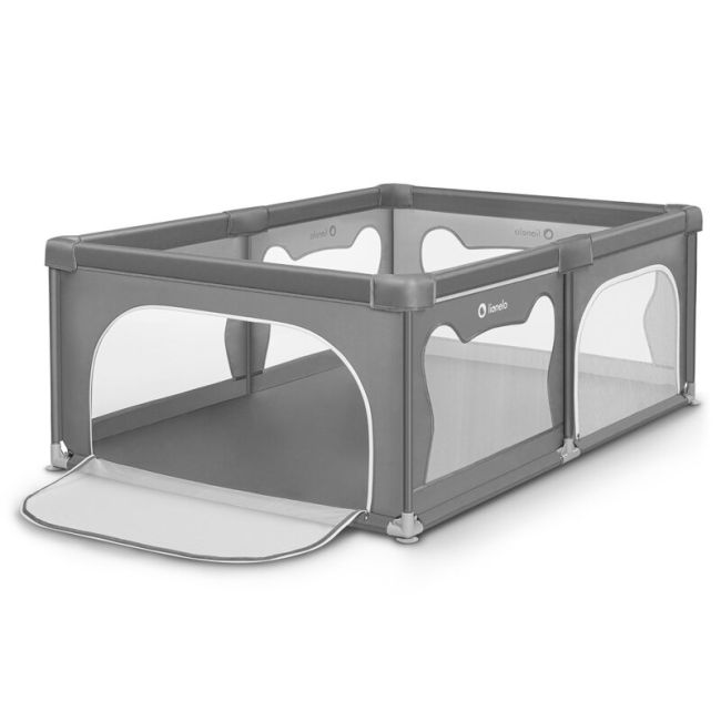 Lionelo - Tarc de joaca Willow, Pliere compacta, Include sacosa depozitare, Din plasa, Cu doua intrari laterale, Cu fermoar, Cu ventuze, Gri BYNLO-WILLOW_GREY_CONCRETE