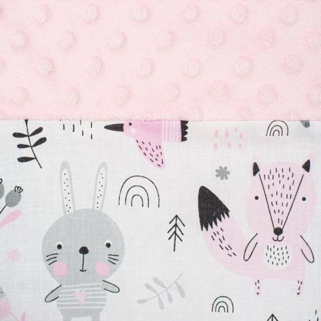 Set 3 piese Luxury, Baby Nest cu doua fete, Cu paturica si pernuta in forma de inima, New Baby, Minky Bears Pink BYN42979