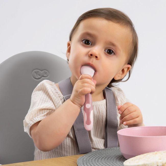 Tacamuri flexibile pentru copii, lingurita si furculita, fara BPA, roz, 6+ luni, Reer 23044