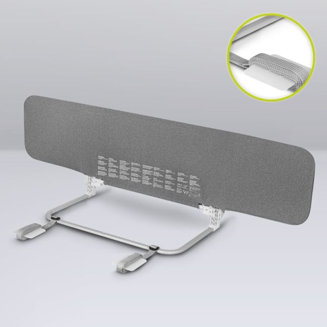 Bariera de protectie pentru pat, Lionelo, Lora XL, Pliabila, Sistem de blocare StandSafe, Geanta de transport inclusa, 150x46 cm, Conform cu BS 7972:2001+A1:2009, Gri BYNLO-LORA_XL_GREY_STONE