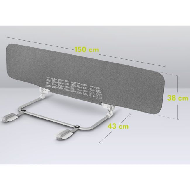 Bariera de protectie pentru pat, Lionelo, Lora XL, Pliabila, Sistem de blocare StandSafe, Geanta de transport inclusa, 150x46 cm, Conform cu BS 7972:2001+A1:2009, Gri BYNLO-LORA_XL_GREY_STONE