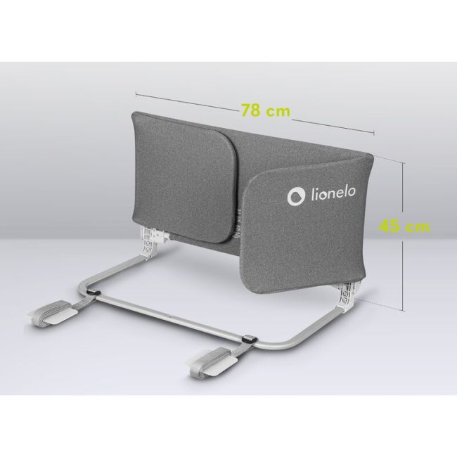 Bariera de protectie pentru pat, Lionelo, Lora XL, Pliabila, Sistem de blocare StandSafe, Geanta de transport inclusa, 150x46 cm, Conform cu BS 7972:2001+A1:2009, Gri BYNLO-LORA_XL_GREY_STONE