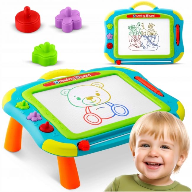 Masuta cu tabla magnetica pentru desenat cu accesorii incluse ricokids 772201 - albastru edeedi772201