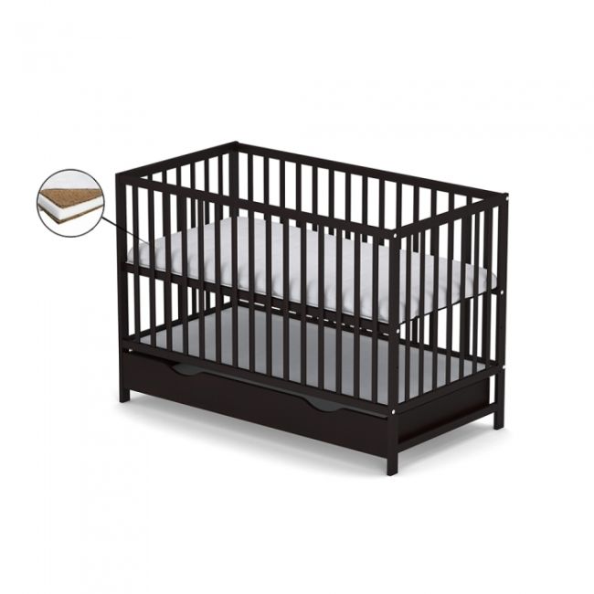 Patut cu sertar vessanti clasico - wenge + saltea cocos 10 cm edeedipcsvcw_s10