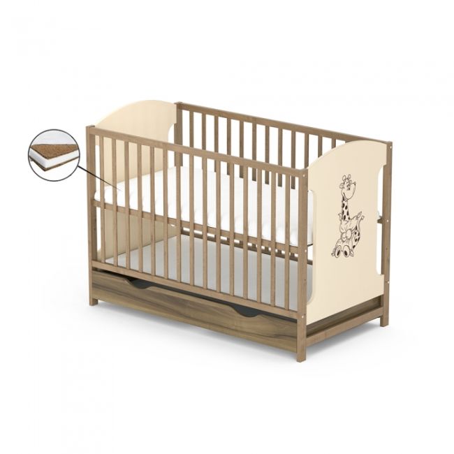 Patut cu sertar vessanti milo girafa - crem cu maro + saltea cocos 10 cm edeedipcsvmgcm_s10