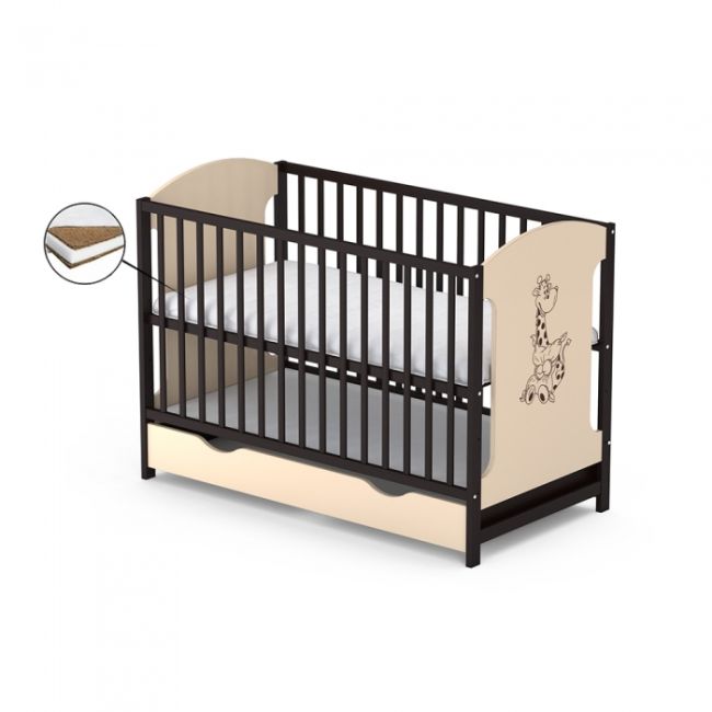 Patut cu sertar vessanti milo girafa - crem cu wenge + saltea cocos 12 cm edeedipcsvmgcw_s12