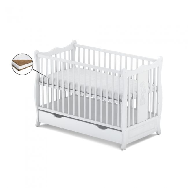 Patut cu sertar vessanti sophie - alb + saltea cocos 10 cm edeedipcsvsa_s10