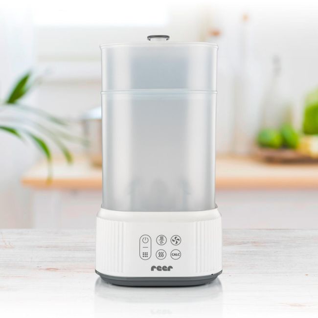 Sterilizator cu aburi si functie de uscare pentru biberoane, detartrare automata, 5 biberoane, Reer VapoDryS 36130