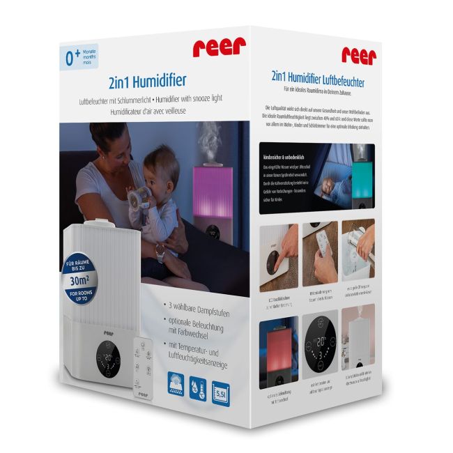 Umidificator ultrasunete cu automatizare si lumina de noapte,  telecomanda , afisaj temperatura si umiditate, temporizator, Reer 94060