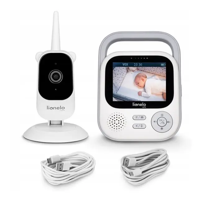 Video monitor, Lionelo, Babyline 3.2, Full HD, Comunicare bidirectionala, 2.8 inch, Cu sunete si mod de noapte, Cu 5 niveluri de detectare a sunetului, Alb BYNLOC-BABYLINE_3.2_WHITE