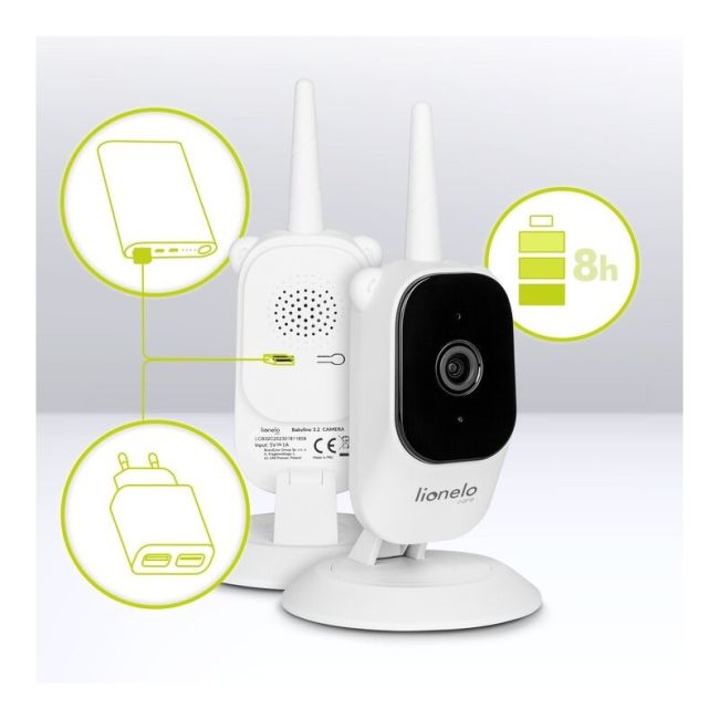 Video monitor, Lionelo, Babyline 3.2, Full HD, Comunicare bidirectionala, 2.8 inch, Cu sunete si mod de noapte, Cu 5 niveluri de detectare a sunetului, Alb BYNLOC-BABYLINE_3.2_WHITE