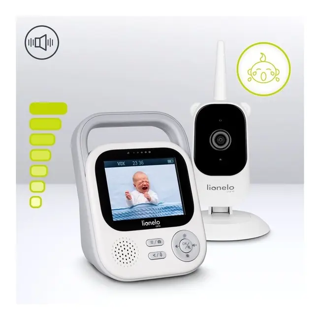 Video monitor, Lionelo, Babyline 3.2, Full HD, Comunicare bidirectionala, 2.8 inch, Cu sunete si mod de noapte, Cu 5 niveluri de detectare a sunetului, Alb BYNLOC-BABYLINE_3.2_WHITE