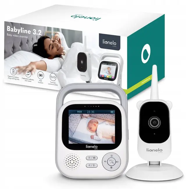 Video monitor, Lionelo, Babyline 3.2, Full HD, Comunicare bidirectionala, 2.8 inch, Cu sunete si mod de noapte, Cu 5 niveluri de detectare a sunetului, Alb BYNLOC-BABYLINE_3.2_WHITE