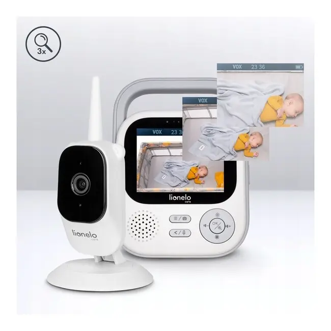 Video monitor, Lionelo, Babyline 3.2, Full HD, Comunicare bidirectionala, 2.8 inch, Cu sunete si mod de noapte, Cu 5 niveluri de detectare a sunetului, Alb BYNLOC-BABYLINE_3.2_WHITE