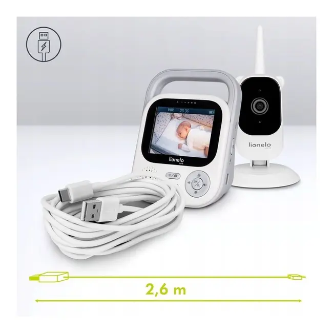 Video monitor, Lionelo, Babyline 3.2, Full HD, Comunicare bidirectionala, 2.8 inch, Cu sunete si mod de noapte, Cu 5 niveluri de detectare a sunetului, Alb BYNLOC-BABYLINE_3.2_WHITE