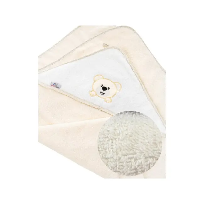 Prosop de baie, Bocioland, Cu gluga, 100% bumbac, 80x80 cm, Teddy Bear, Beige BYNBL020