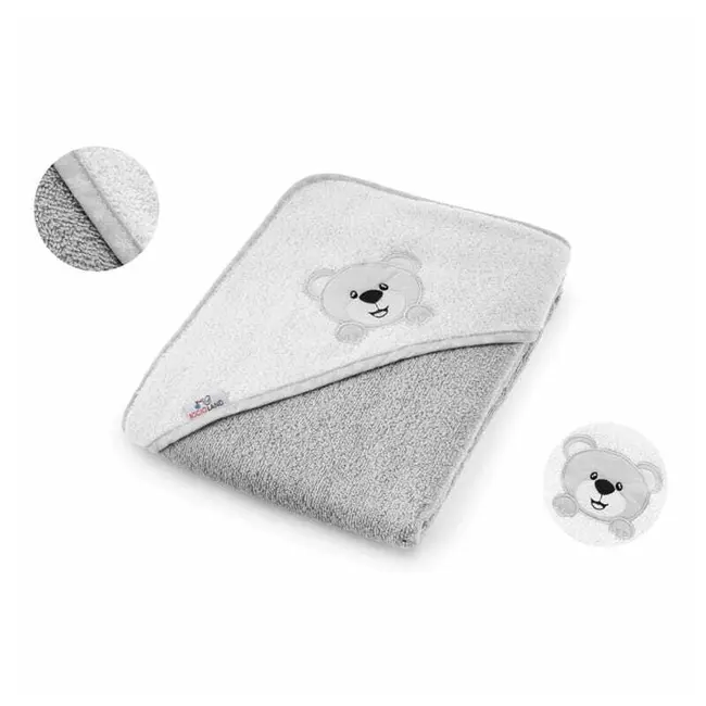 Prosop de baie, Bocioland, Cu gluga, 100% bumbac, 80x80 cm, Teddy Bear, Grey BYNBL021