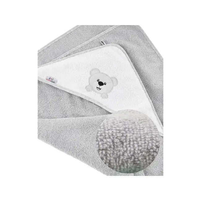 Prosop de baie, Bocioland, Cu gluga, 100% bumbac, 80x80 cm, Teddy Bear, Grey BYNBL021