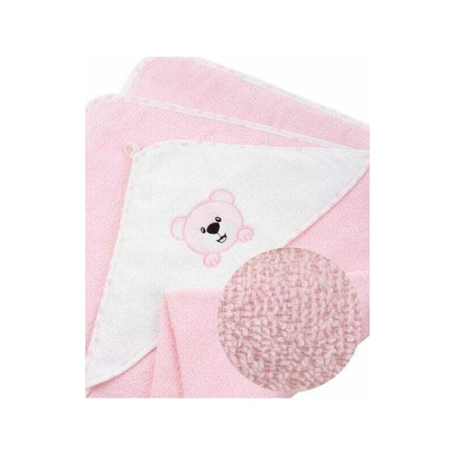 Prosop de baie, Bocioland, Cu gluga, 100% bumbac, 80x80 cm, Teddy Bear, Pink BYNBL024