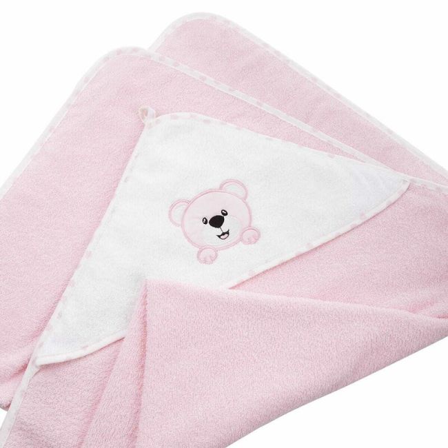Prosop de baie, Bocioland, Cu gluga, 100% bumbac, 80x80 cm, Teddy Bear, Pink BYNBL024