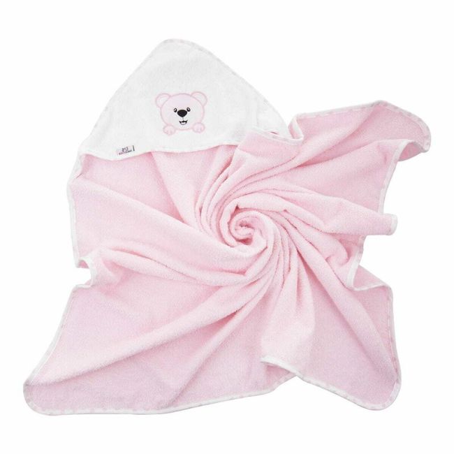 Prosop de baie, Bocioland, Cu gluga, 100% bumbac, 80x80 cm, Teddy Bear, Pink BYNBL024