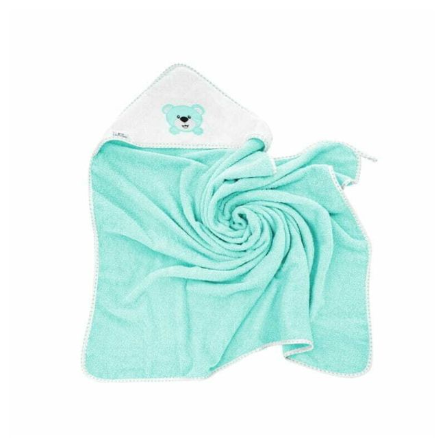 Prosop de baie, Bocioland, Cu gluga,100% bumbac, 80x80 cm, Teddy Bear, Turquoise BYNBL023