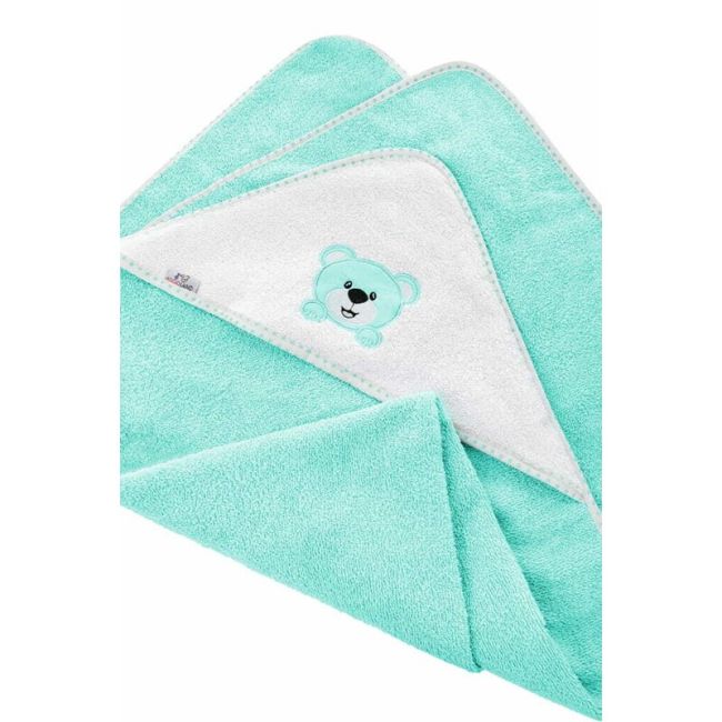 Prosop de baie, Bocioland, Cu gluga,100% bumbac, 80x80 cm, Teddy Bear, Turquoise BYNBL023