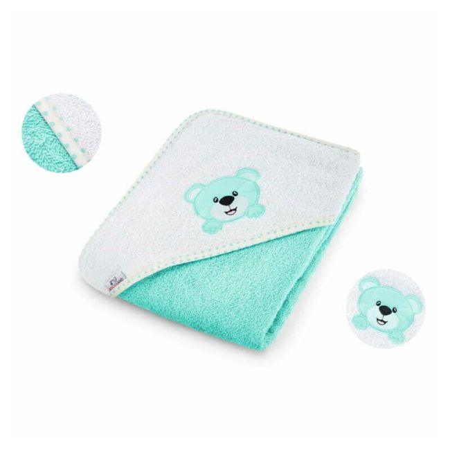 Prosop de baie, Bocioland, Cu gluga,100% bumbac, 80x80 cm, Teddy Bear, Turquoise BYNBL023