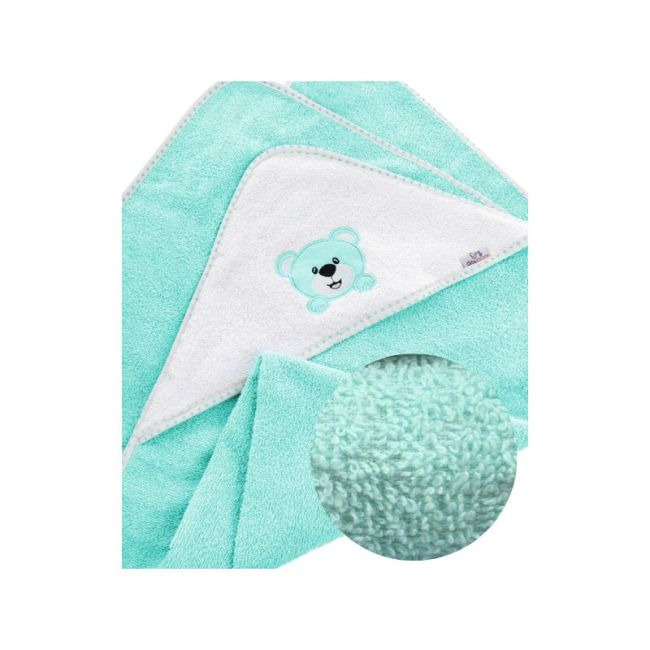 Prosop de baie, Bocioland, Cu gluga,100% bumbac, 80x80 cm, Teddy Bear, Turquoise BYNBL023