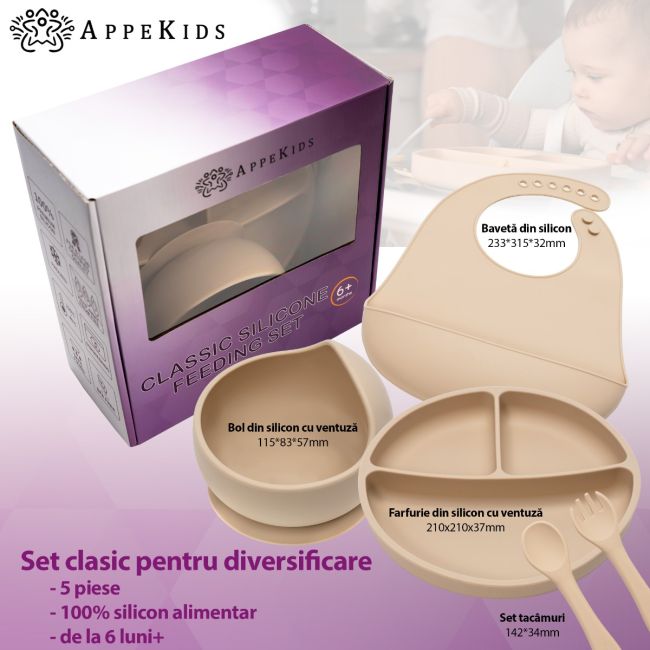 Set Diversificare, AppeKids, 100% Silicon, Classic - Bubble Beige KRTAK274957