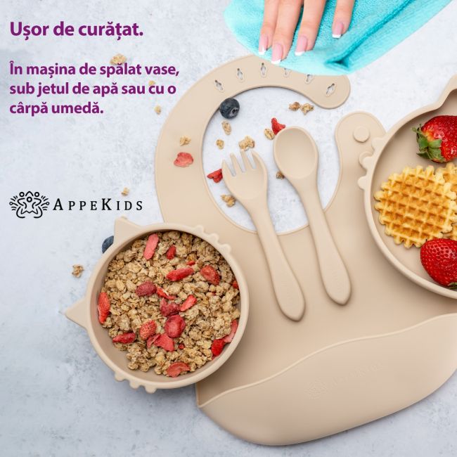 Set Diversificare, AppeKids, 100% Silicon, Kitty - Bubble Beige KRTAK275008