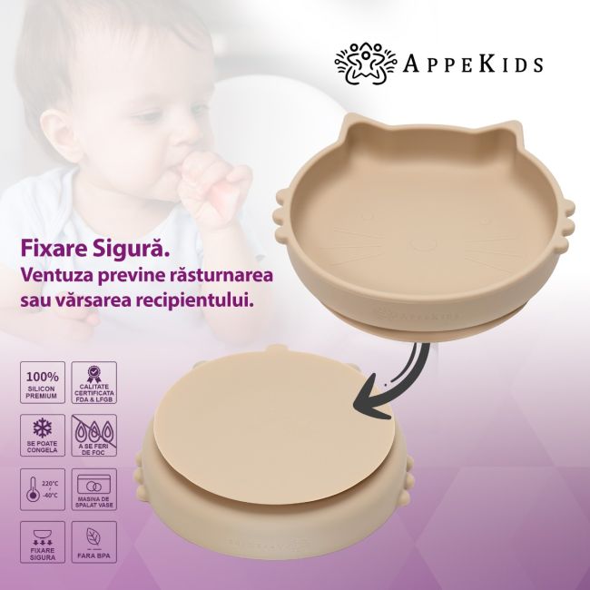 Set Diversificare, AppeKids, 100% Silicon, Kitty - Bubble Beige KRTAK275008