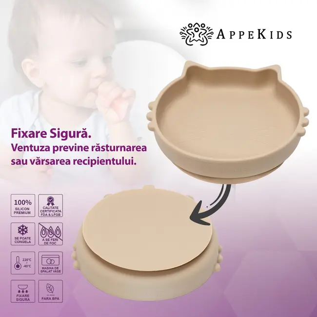 Set Diversificare, AppeKids, 100% Silicon, Kitty - Bubble Beige KRTAK275008