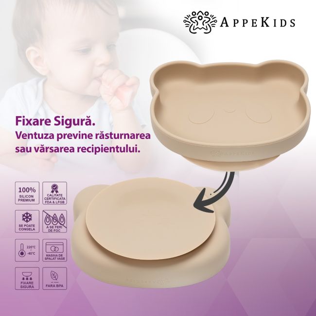 Set Diversificare, AppeKids, 100% Silicon, Panda - Bubble Beige KRTAK275053