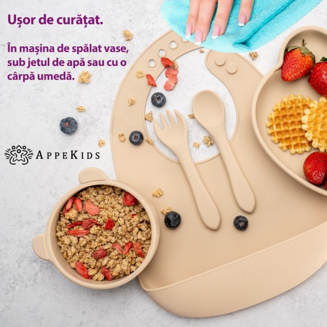 Set Diversificare, AppeKids, 100% Silicon, Panda - Bubble Beige KRTAK275053