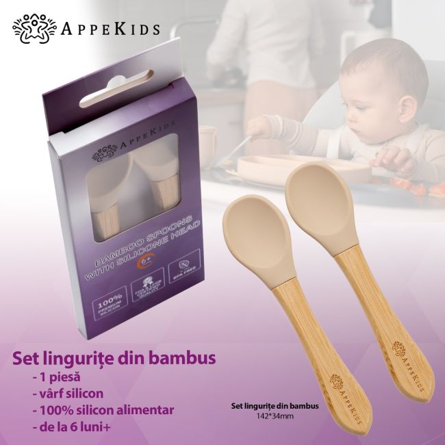 Set Lingurite din bambus, AppeKids - Bubble Beige KRTAK275657
