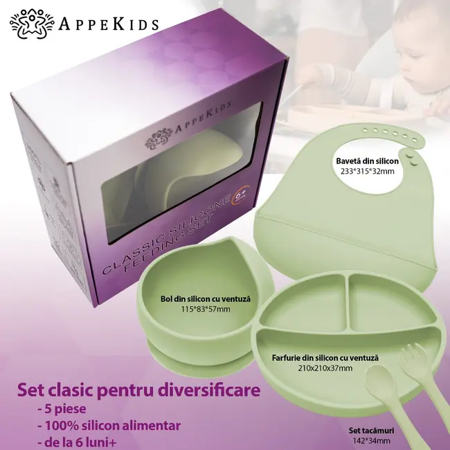 Set Diversificare, AppeKids, 100% Silicon, Classic - Raw Green KRTAK274995
