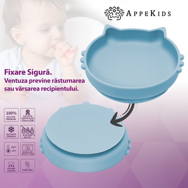 Set Diversificare, AppeKids, 100% Silicon, Kitty - Aqua Blue KRTAK275039