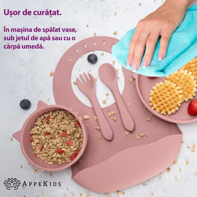Set Diversificare, AppeKids, 100% Silicon, Kitty - Old Rose KRTAK275022