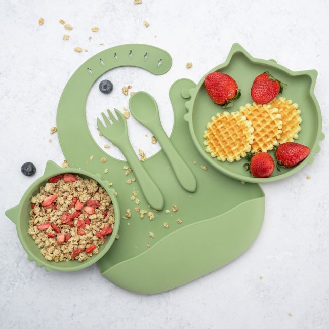 Set Diversificare, AppeKids, 100% Silicon, Kitty - Raw Green KRTAK275046
