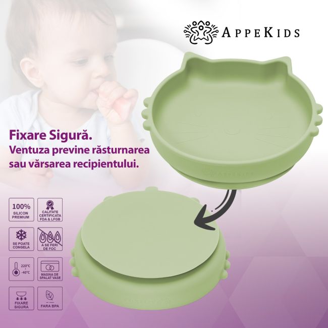 Set Diversificare, AppeKids, 100% Silicon, Kitty - Raw Green KRTAK275046
